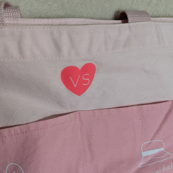 Victoria’s Secret Pink Canvas Tote Beach Bag Medium with Labeled Outer Pockets - Picture 3 of 12